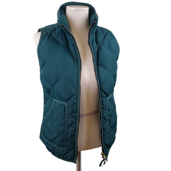 J. CREW | DOWN FEATHER QUILTED LIGHTWEIGHT PUFFER VEST FOREST GREEN WOMEN XS - Picture 2 of 16